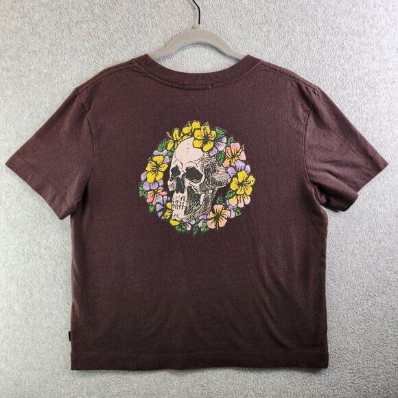 Quiksilver Tops - Quiksilver T Shirt Womens L Brown Skull Flowers Standard Crop Fit Tee Top